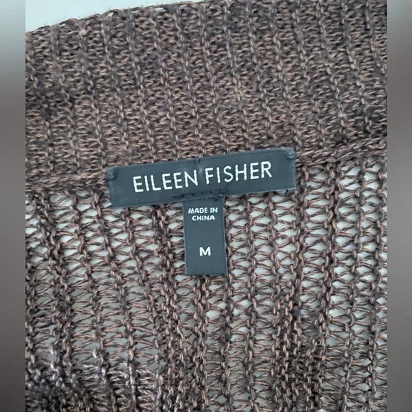 Eileen Fisher Brown Open Front Lightweight Cardigan Silk & Linen Blend Medium - Picture 8 of 10